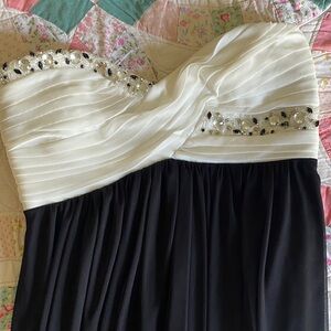 City Triangles Strapless Black and White Beaded Evening Dress
